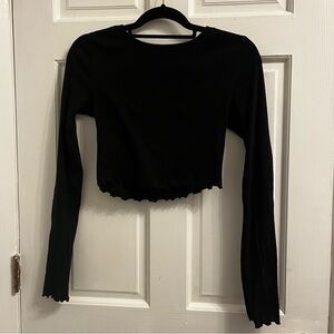 Aeropostale Black Long sleeved Baby Tee/crop top with Lettuce trim